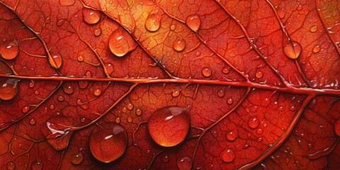 Fototapeta premium Dewy leaf surface Leaf under morning sun A detailed m