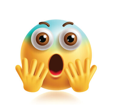 recommend clip art: Screaming emoji clipart 3d character. Emoji face in fear, panic, shocking, wow, wonder, astonished and excited facial expression with big eyes and hand gesture. Vector illustration scream emoticon 