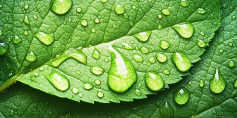 Fototapeta premium Drips collecting on the leafs edge Crisp leaf A detai