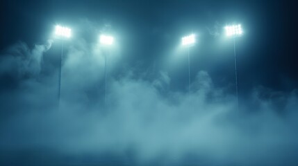 Naklejka premium Stadium Lights Illuminate Foggy Night Sky