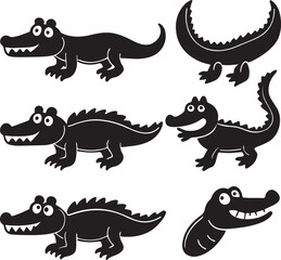 crocodile set of design set of black collection art 
