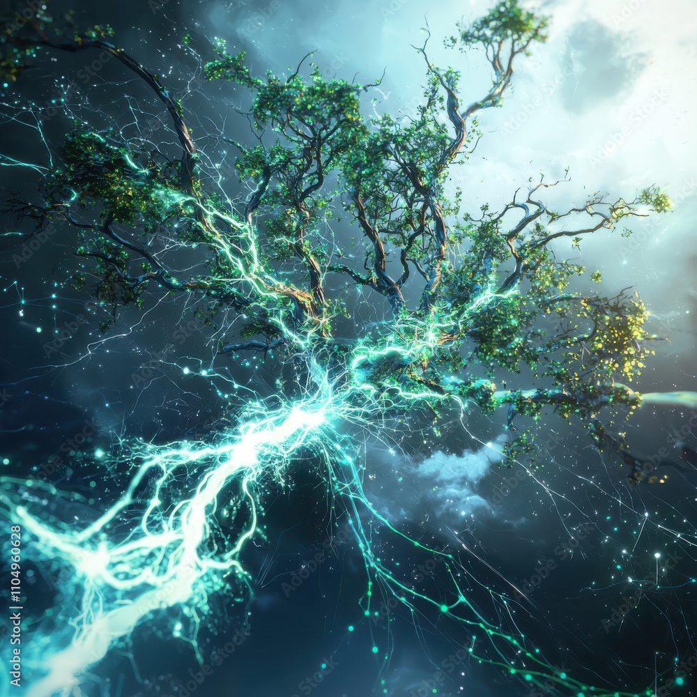 Poster exploring the interconnected ecosystem of artificial intelligence digital networks as living root sy