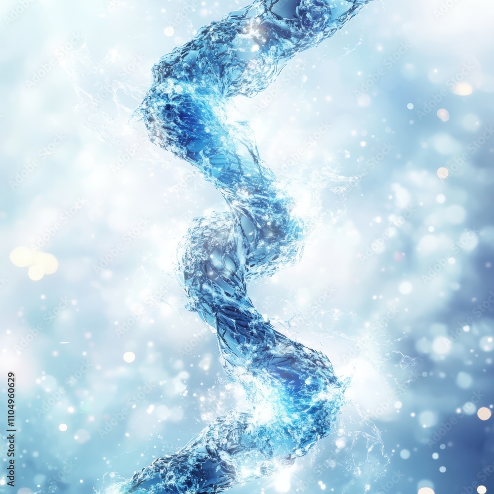 Poster transforming digital dna helix into algorithmic patterns in ethereal blue glow conceptual visualizat