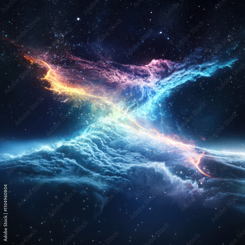 Poster quantum data visualization of aurora borealis patterns in deep space an exploration of electromagnet