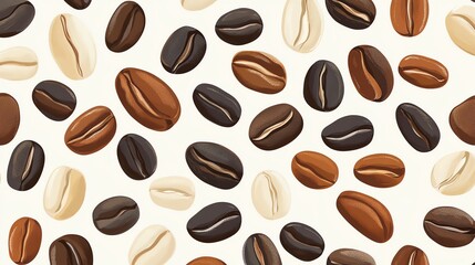 Obraz premium Seamless pattern with coffee beans on white background.
