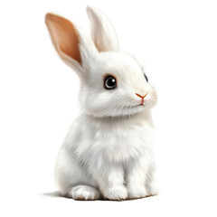 Obraz premium A cute Png bunny sitting gracefully against a soft transparent background in a charming pose, an realistic with a little bunny,, transparent background.