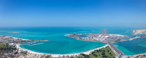 UAE, United Arab Emirates, Abu Dhabi downtown panorama and financial center skyline.