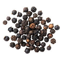 Obraz premium Black pepper corns isolated on a transparent background highlighting their distinct shape and texture for culinary use, Black Peppercorns isolated on transparent background