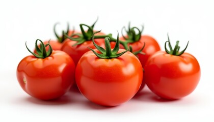 Fresh red tomatoes with green stems