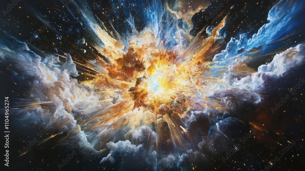 Poster cataclysmic fiery cosmic explosion in deep space a visual journey through celestial chaos