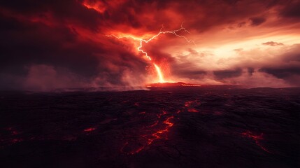 Volcanic Eruption Lightning Strikes Lava Flow