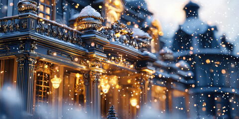 Obraz premium Enjoy a cozy holiday tea room experience with miniature teacups surrounded by snowy details in a warm setting