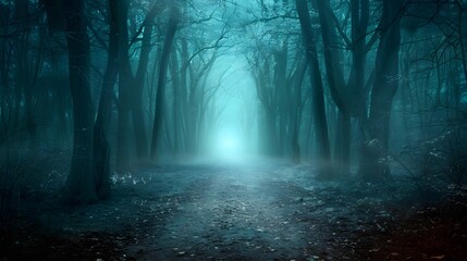Fototapeta premium Mystical Foggy Forest Path Beckons Through Ancient Trees