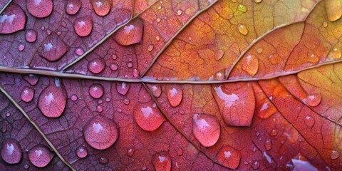 Fototapeta premium Heavy dew forming Tropical leaf A detailed macro shot