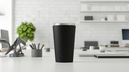 Modern Office Desk with Stylish Tumbler Mockup and Tech Gadgets for Productive Workspace Inspiration