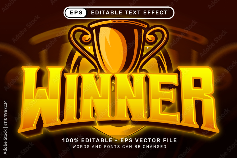 Poster winner text effect and editable text effect with trophy and shield illustration