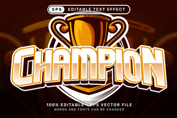 champion text effect and editable text effect with trophy and shield illustration