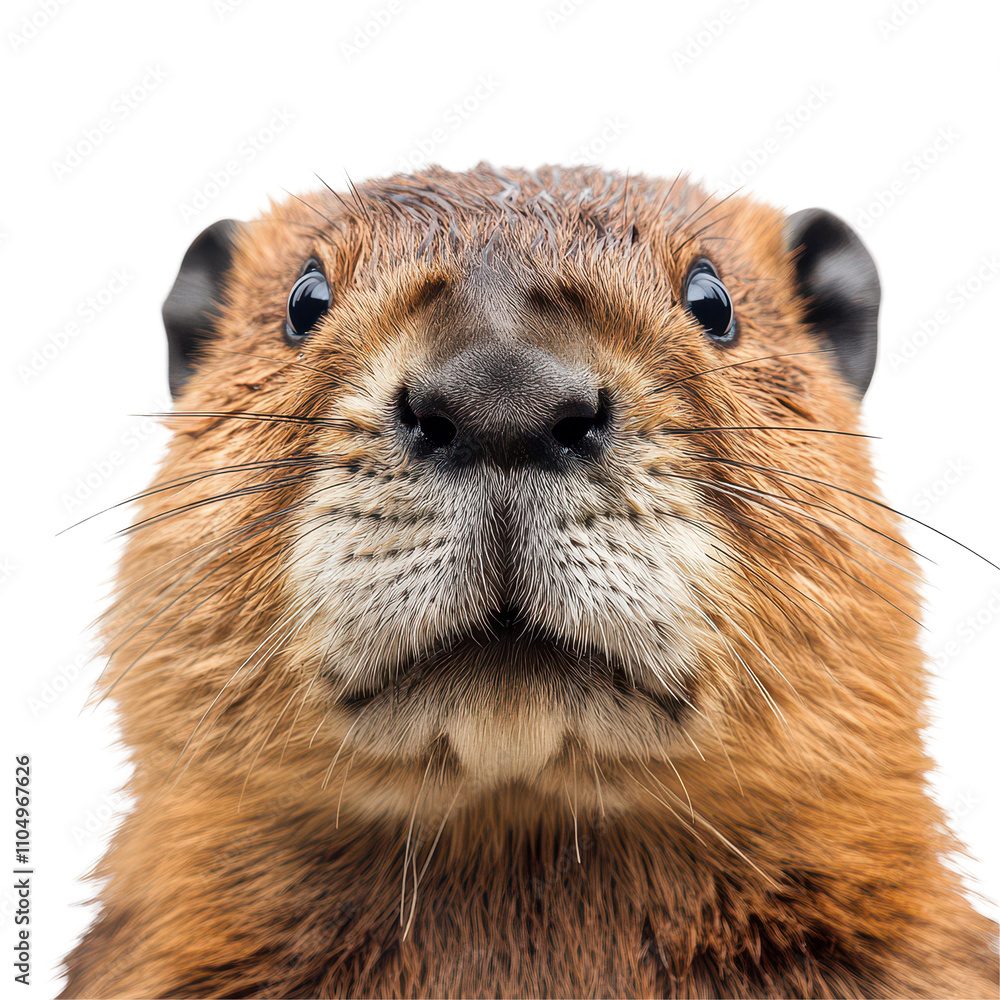 Poster close-up portrait of a beaver capturing its unique features against a transparent background, beaver