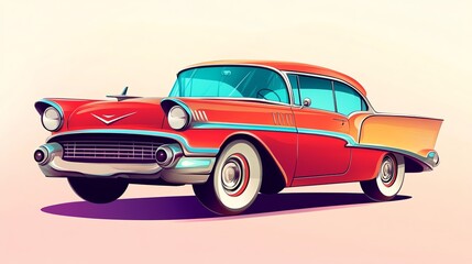 A cartoon illustration of a red classic car.