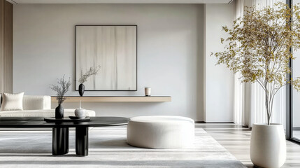 Minimalist style  interior design of modern living room with dining table