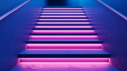 Fototapeta premium Neon Pink Stairs in a Modern Interior