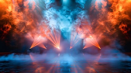 Fototapeta premium Abstract Stage Lighting With Blue And Orange Smoke