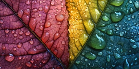 Obraz premium Pattering droplets Serrated leaf A detailed macro sho