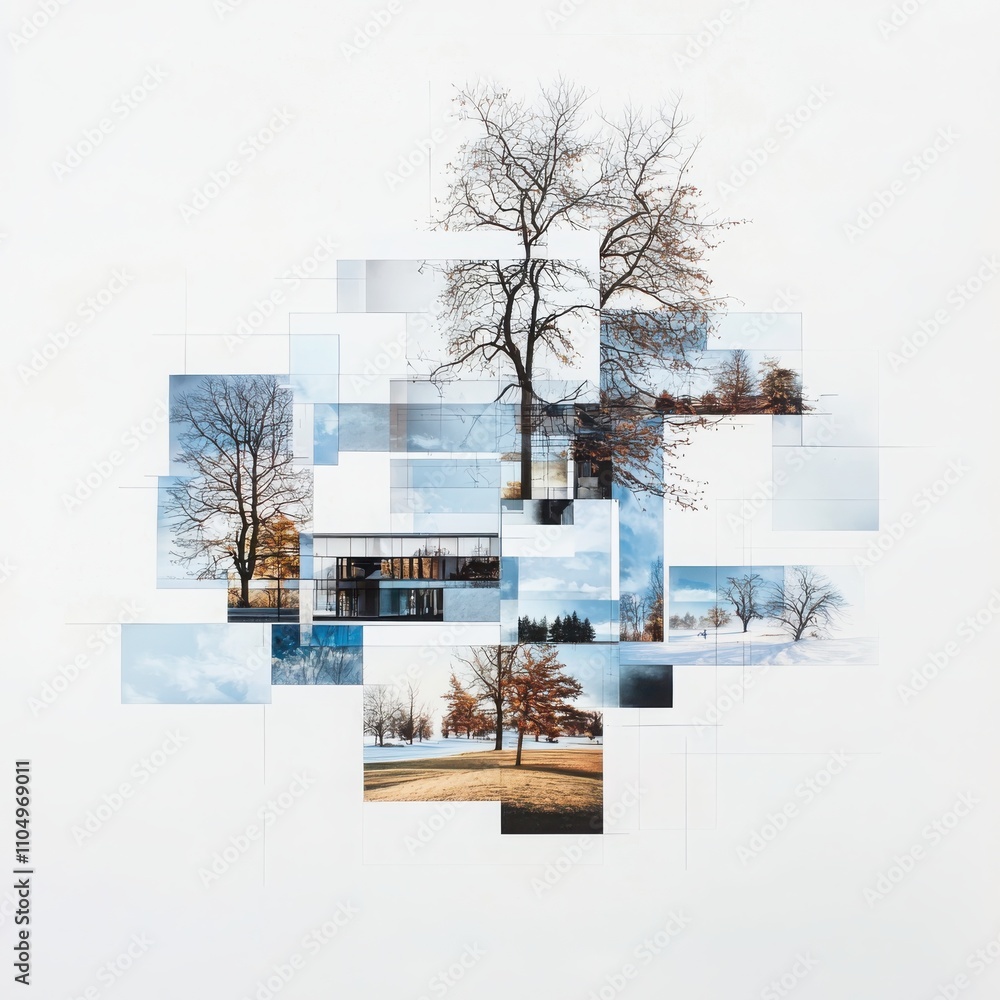 Poster transforming thoughts into physical structures a fragmented memory landscape in transparent layers o