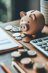 Conceptual Representation of Essential Financial Saving Tips: Piggy Bank, Budget Planning, and Need for Regular Saving