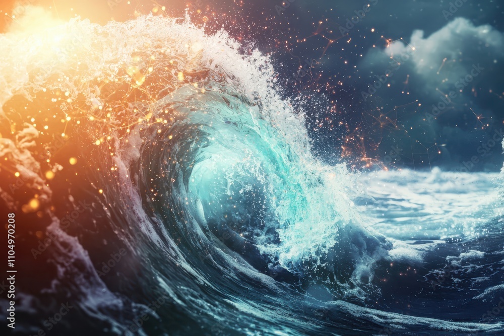 Poster transforming ocean currents into data streams exploring microscopic plankton networks in fluid scien