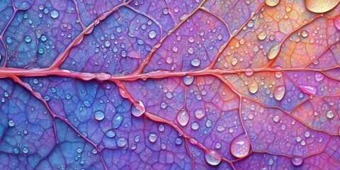 Fototapeta premium Tiny droplets suspended Natures leaf A detailed macro