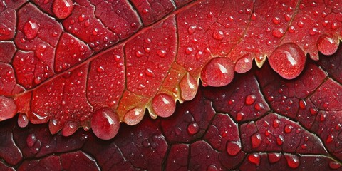 Fototapeta premium Tiny droplets suspended Pomegranate leaf A detailed m