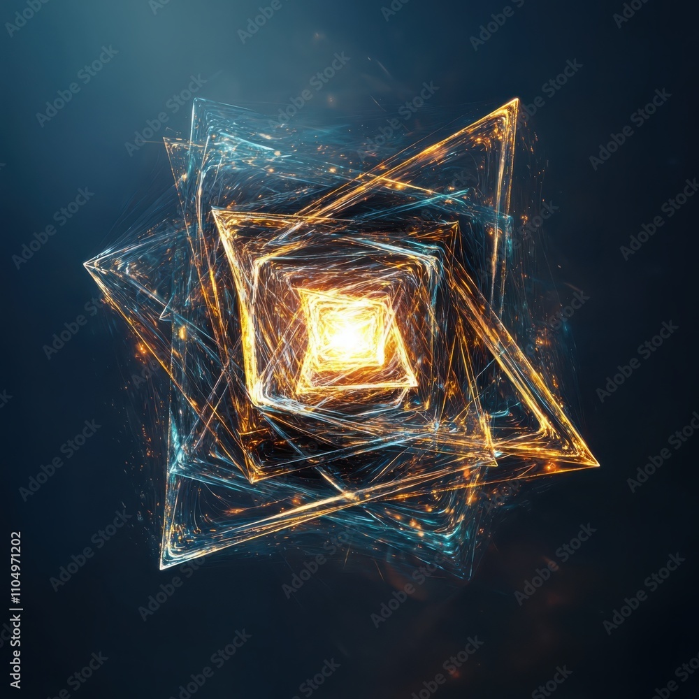 Poster visualizing quantum entanglement interconnected light threads and mathematical patterns in abstract 