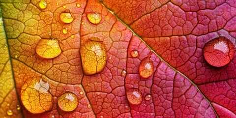 Fototapeta premium Tiny water drops Leaf edge A detailed macro shot of w