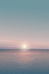 Minimalist seascape with sunset and twilight sky vertical background graphic illustration have blank space.