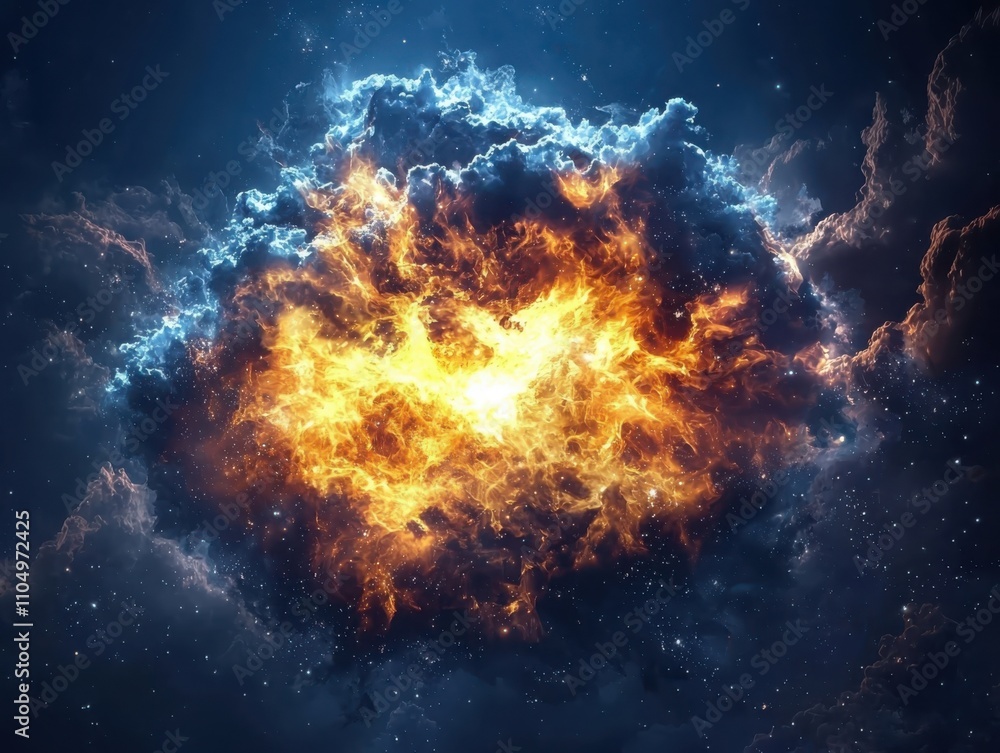 Poster explosive superheated stellar reaction unleashed in the cosmos a visual exploration of celestial dyn