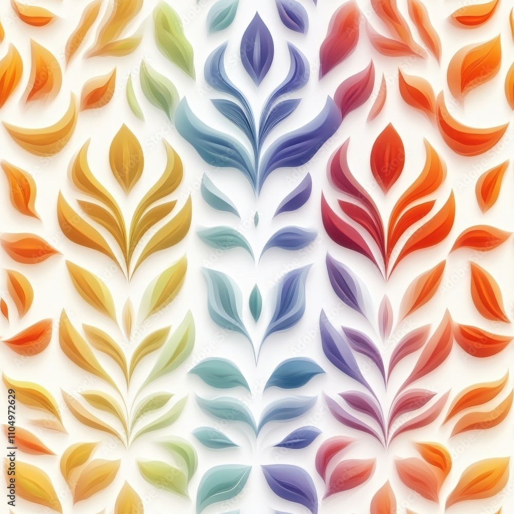 Poster a colorful floral pattern showcasing elegant leaves and petals in various shades, creating a vibrant