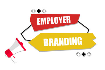 Vector banner. Megaphone with employer branding speech bubble. Loudspeaker. Banner for business, marketing. Banner design vector illustration.
