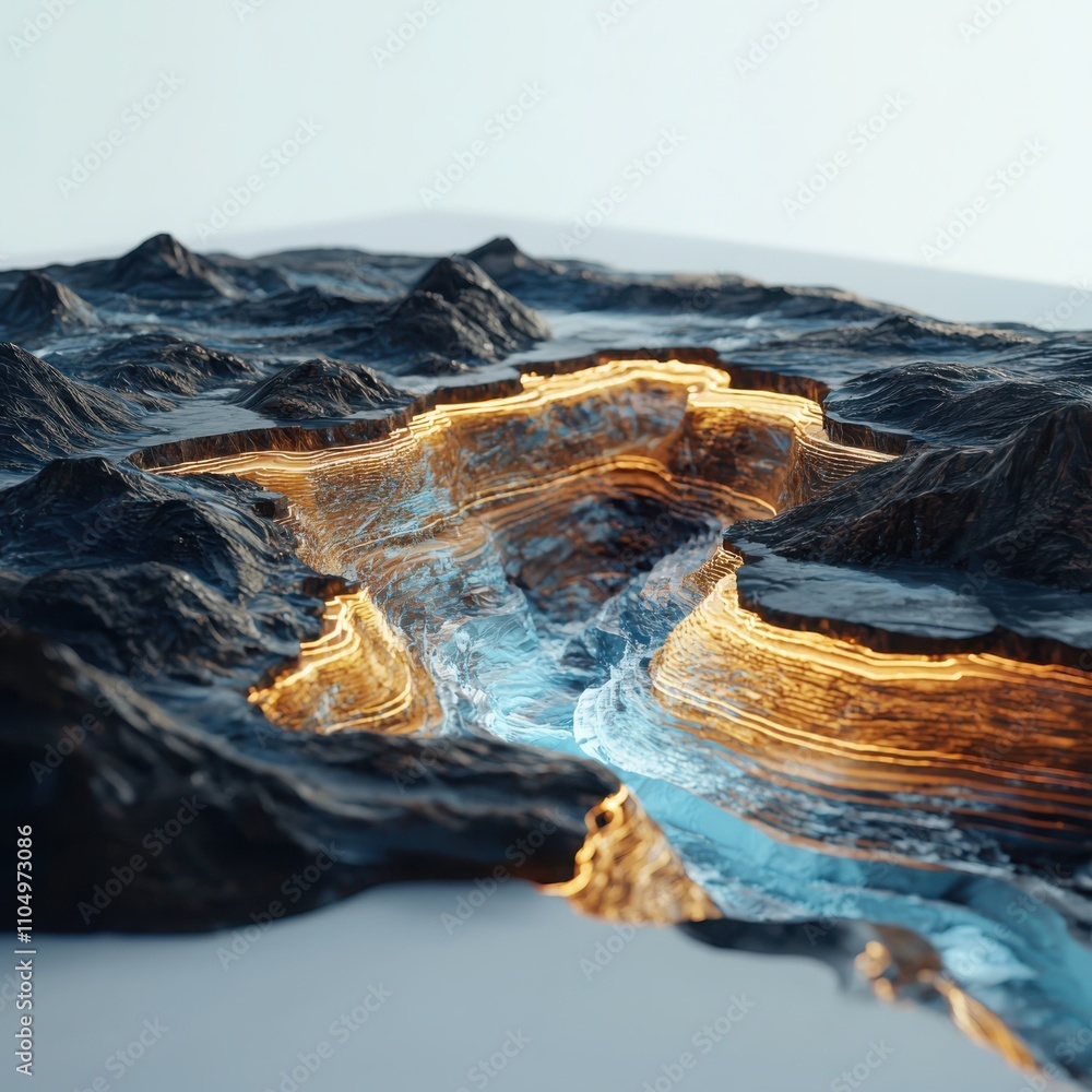 Poster visualizing tectonic plate movements as digital wave patterns in earth tones a geoscience data rende