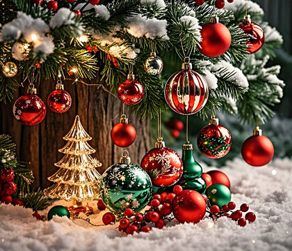 christmas tree with balls - Powered by Adobe