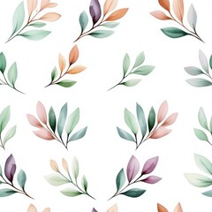 A whimsical pattern of delicate leaves in soft colors, creating a fresh and airy feel against a white background.