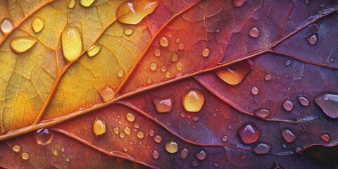 Fototapeta premium Water pearls Leaf with smooth surface A detailed macr