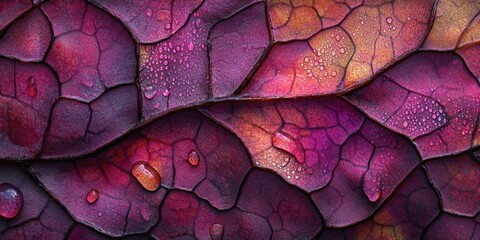 Fototapeta premium Water trickling down Vibrant foliage leaf A detailed 