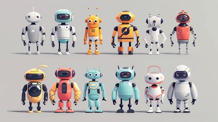 A collection of cartoon robots of various designs.