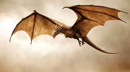 Naklejka premium Epic dragon soaring in the sky fantasy realm digital art dramatic lighting spectacular perspective mythical themes