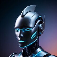 Robotic head with dolphin design shape, future technology idea, face view.