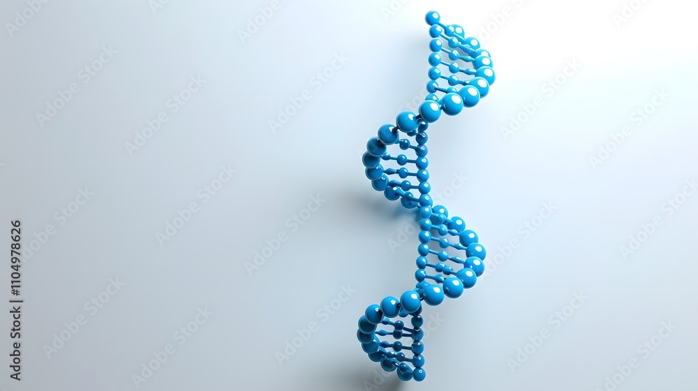 Poster 3d rendering of a blue dna double helix on a white background.