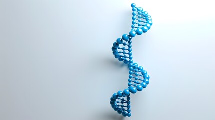 3D rendering of a blue DNA double helix on a white background.