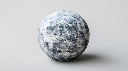 A grayscale sphere with textured surface, resembling a planet or celestial body.