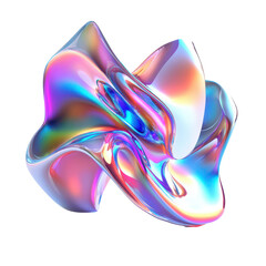 Obraz premium Abstract holographic shapes floating against a clean transparent background showcasing vibrant colors and fluid forms, Abstract Holographic 3D Shapes - On transparent background